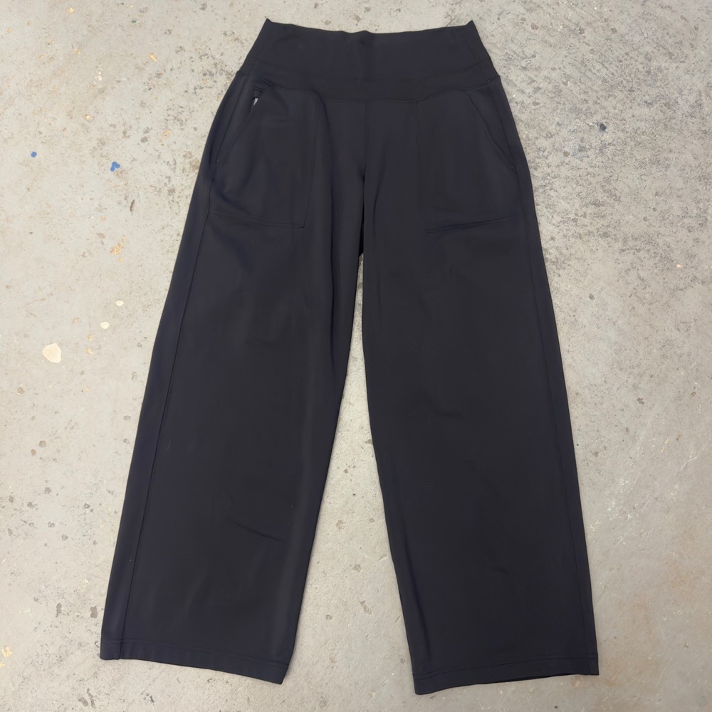 Athleta Brooklyn Wide Leg Pants Black High Rise Ribbed Waist 982868-08 Size MP